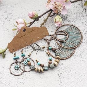 B2G1 3 Pair Set Tribal Bohemian Hoop Earrings